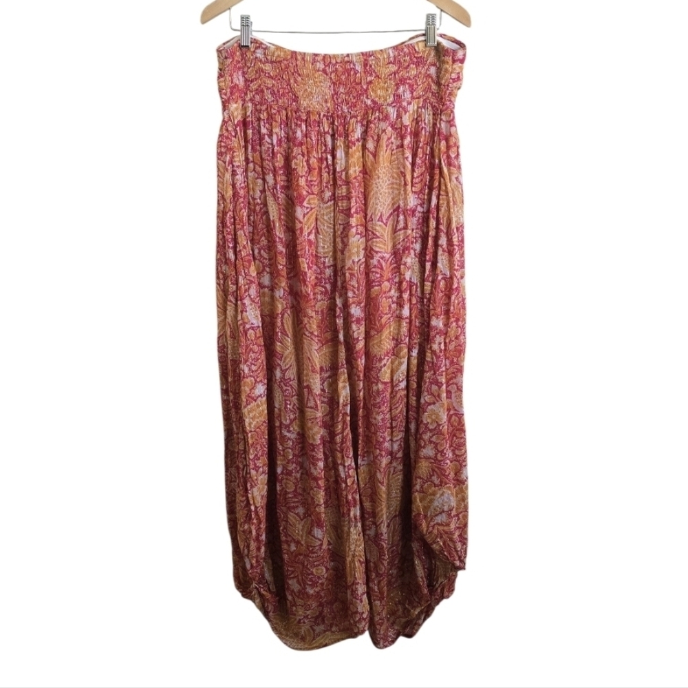 Anthropologie Harem Boho Strapless Orange & Red Jumpsuit. Size Medium - Picture 6 of 10